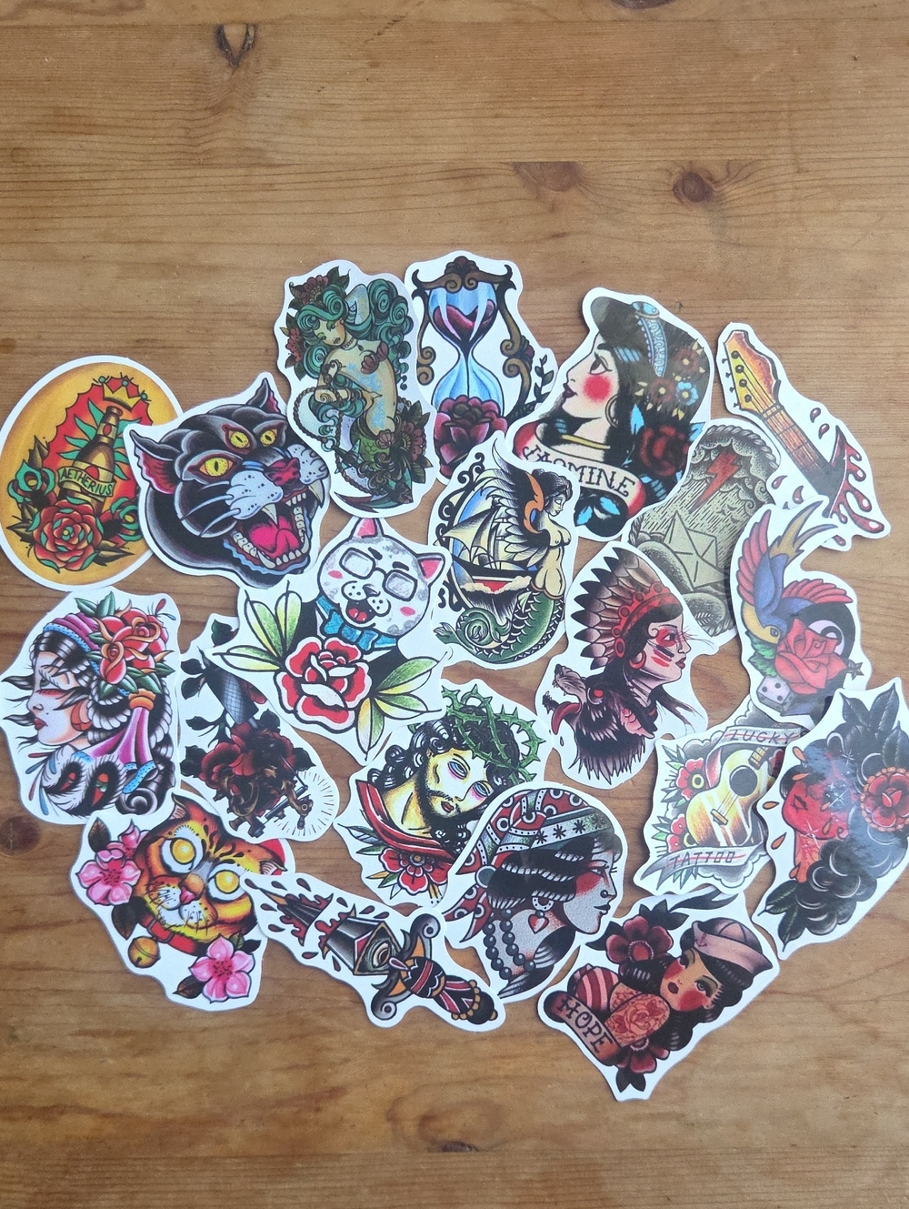 Vintage American Traditional Tattoo Flash Sticker Lot 20pc Retro Rockabilly Mix